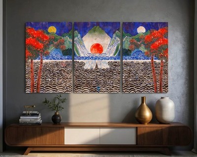 Sun and Moon Canvas, Asian Art, Five Peaks Korean Painting, Korean Wall Decor