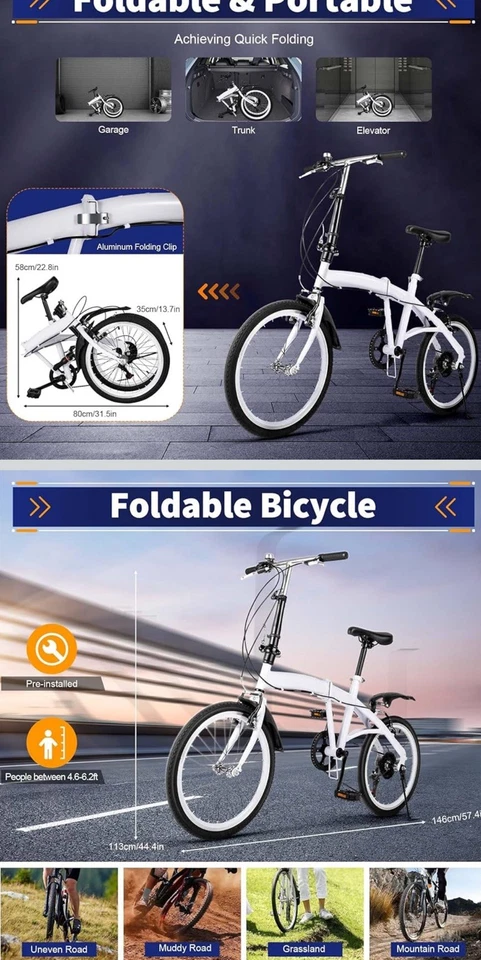 20 Zoll Faltrad verstellbar 6 Gang Erwachsene Fahrrad Alu Faltbar City Bike - Bild 4 von 4