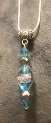 Handmade Blue Crystal Glass Bead Mix Pendant On Silver Snake Chain Necklace 