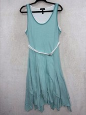 LRL LAUREN JEANS Co Midi Handkerchief Hem Belt Tank Dress L Pinstripe Cotton NEW