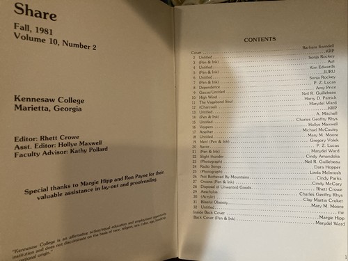 Automne 1981 Kennesaw College Marietta, Géorgie - Compendium de poèmes d'arts libéraux - Photo 3/4