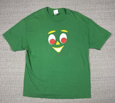 Vintage Gumby Big Face Print Licensed 2001 Sz XL Alstyle Tagged Y2K Green Prema