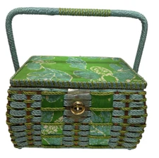 Vintage Sewing Basket Granny-chic, Mid-century Sewing Box Made in Japan READ