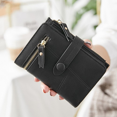 Mujer Pequeña Cartera Cuero RFID Portatarjetas de Crédito con Doble Cremallera Monedero - Imagen 9 de 21