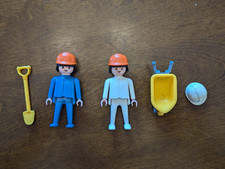 Lot of 2 Playmobil Construction Figures Vintage Hardhat Wheelbarrow Shovel