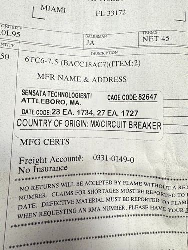BACC18AC7 Circuit Breaker Mfg:SENSATA NEW Condition - Picture 3 of 6
