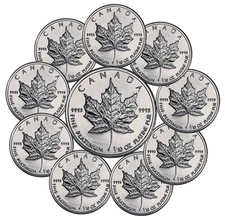 WHOLESALE LOT OF TEN 1988 $5 Platinum 1/10 Oz Canada Maple Leaf Coins RCM Sealed