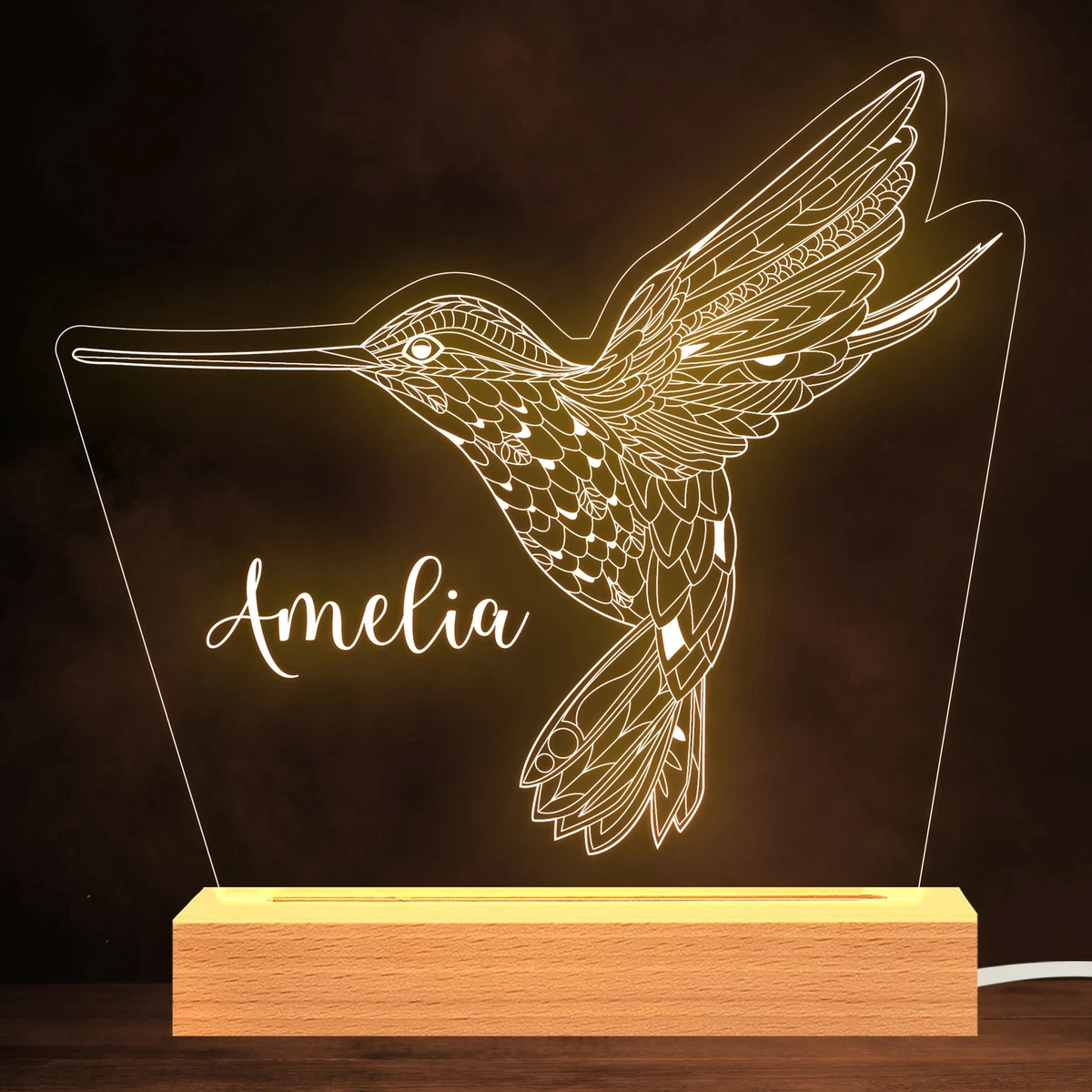 Hummingbird Pretty Personalised Gift Warm White Lamp Night Light