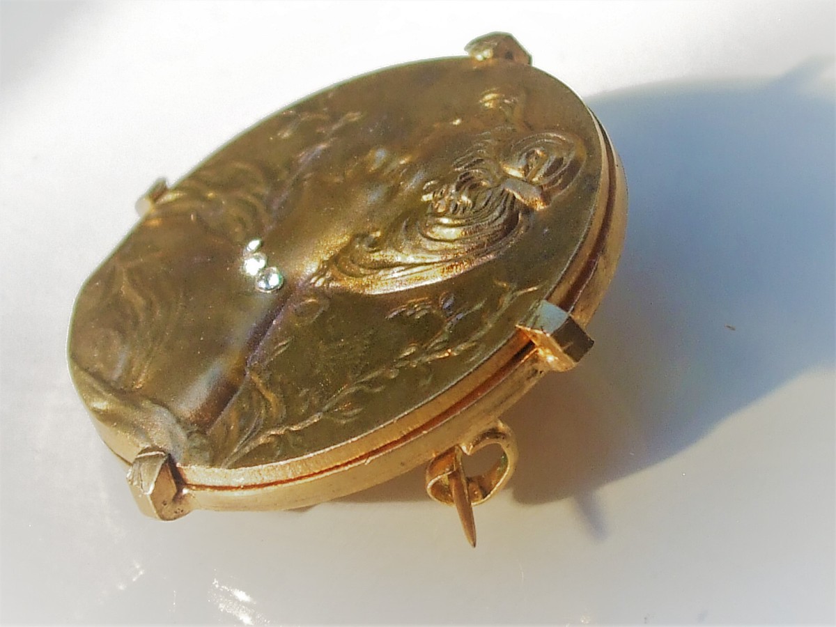 Belle Broche Ancienne Art Nouveau Vers 1900 - Métal émaillé Polychrome - Bon état