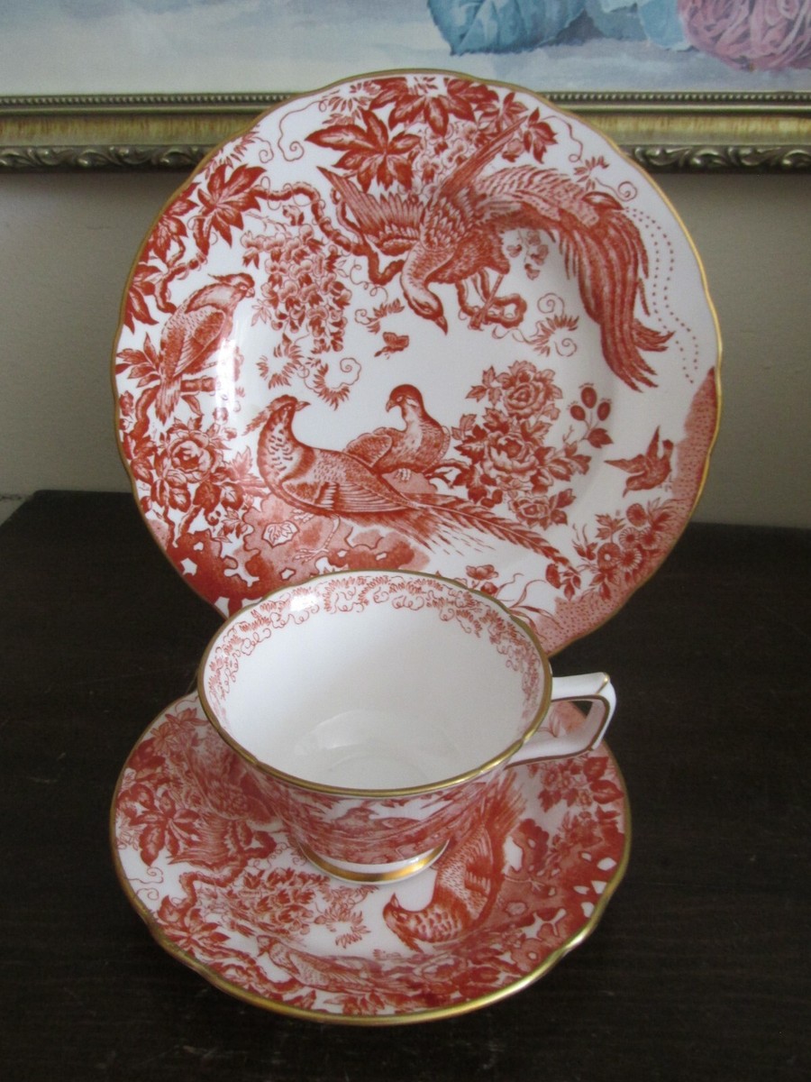 Royal Crown Derby Red Aves England Porcelain Trio Cup And Royal Crown Derby Red Aves England Porcelain Trio Cup And