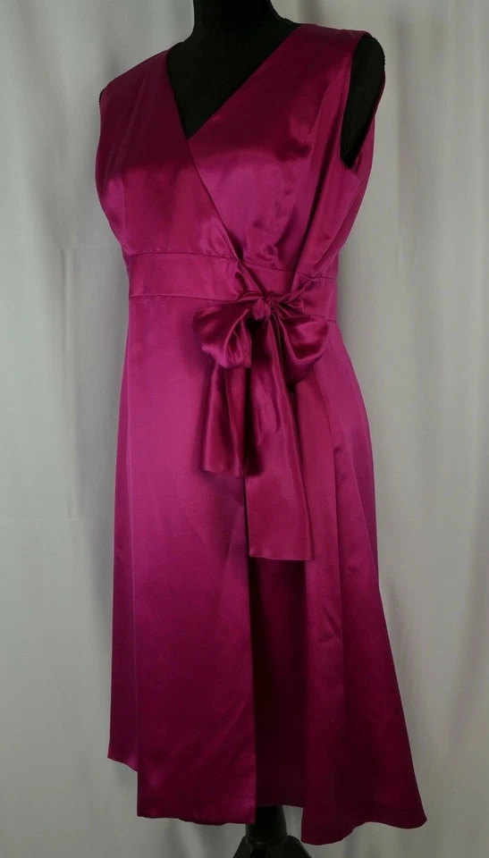 Yves Saint Laurent Wrap Dress Size 8 Silk Fuschia Formal Sleeveless V-Neck Boho - Image 3 of 4