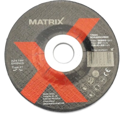 MATRIX Schleifscheibe für Metall 125mm Durchmesser 22mm Achsbohrung