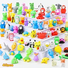 40Pcs 3D Animal Erasers for Kids - Fun Desk Pets, Classroom Prizes Party Favor