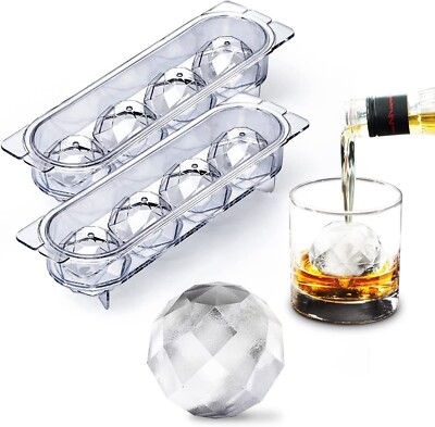 Combler Diamond Ice Cube Mold 2 Trays for Freezer 2'' Large W Tongs & Storage Bag