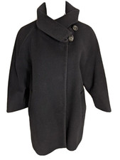 Cinzia Rocca Italy Black Alpaca Blend Short Coat Crossover Collar, 6, Nwt