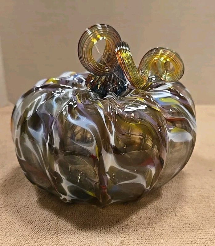 Luke Adams Glass Pumpkin  Violet Light Purple Blue Rainbow #268 Hand Blown USA  