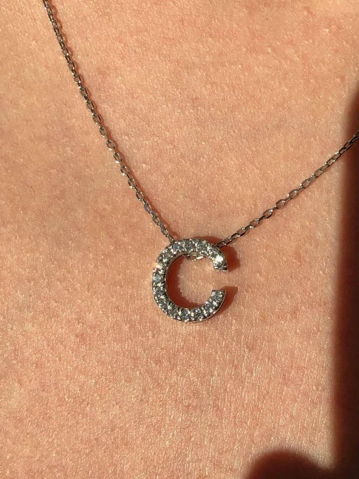 14k белый подлинный белые бриллианты 0,25 карат большой инициал C Halo ожерелье 16 «L подарок