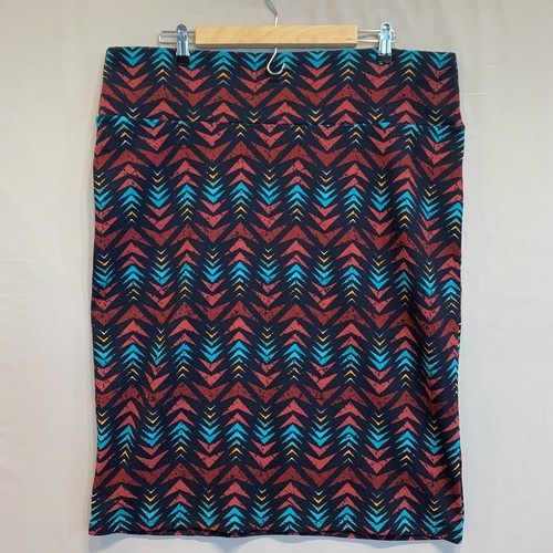 Gonna donna LulaRoe 3XL Cassie nera rossa verde acqua astratta dritta elasticizzata pull on - Foto 2 di 9