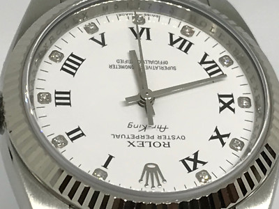 Rolex Air King 113234 White Gold Bezel Roman Numerals Set with 11