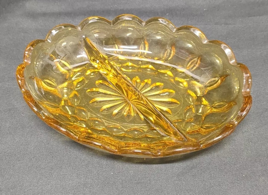 Amber Divided Anchor Hocking Relish Dish 7x5