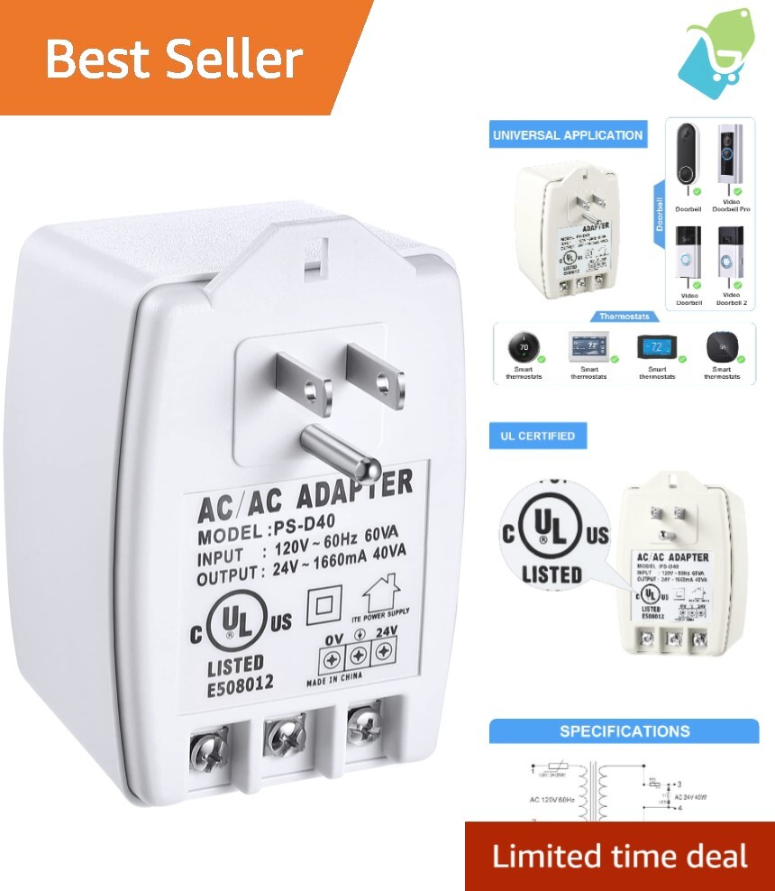 Volt Transformer Best Transformer For Ring Doorbell Pro 40 VA 24