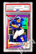 PEDRO LEON 2021 Bowman Chrome Fuchsia Refractor RC #/199 PSA 10 Astros