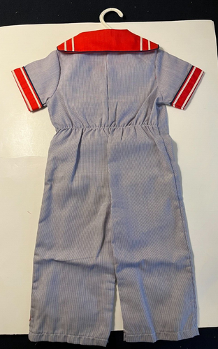 Vintage DOE-SPUN Navy Sailor One Piece Boys Short Sleeve White Blue Red 24 Month - Picture 2 of 3