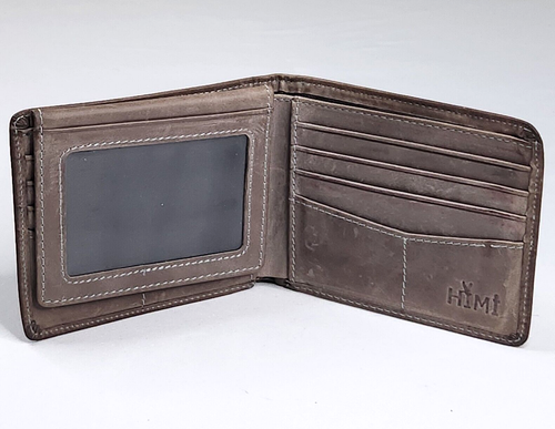 "Portafoglio pieghevole HIMI marrone in pelle con ID flip-out interno marrone marrone chiaro 3,5x4,5" - Foto 3 di 12
