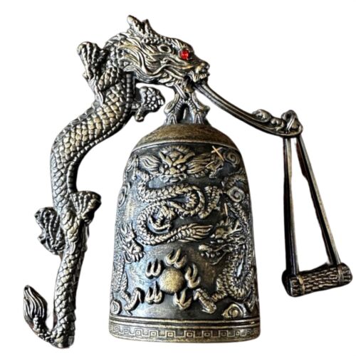 Dragon Bell Buddhist Brass Good Luck Charm Decor 5” - Picture 1 of 3