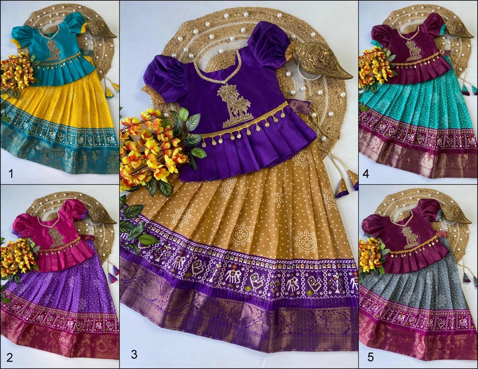 MYCLOTHINGART Kids & Girls Stitched Heavy Pure Dola Silk With Zari Design Lehenga Blouse 22-KL