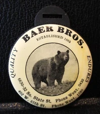 RARE Baer Brothers Est 1885 Arkansas Bear Fiberboard Celluloid Watch Fob Vintage