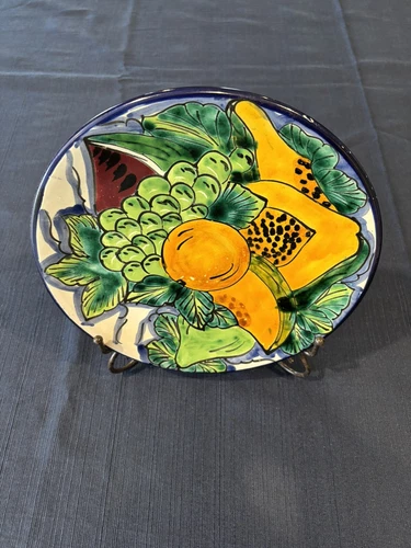 Talavera Mexican Pottery Plate 10” Artisan Hand Painted Signed “Castillo”