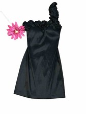 Snap Short Black Taffeta One Ruffle Shoulder Formal Evening Party Dress Sz 3 New