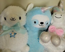 3 Fao Schwarz Glow Brights LED Sounds Unicorn, Lamb, Sloth Stuffed Animal Plush