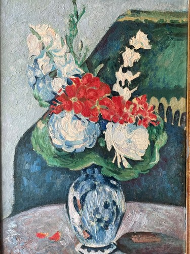PAUL CEZANNE - FRENCH STILL LIFE OIL ON CANVAS - BOUQUET IN A SMALL DELFT VASE - Picture 16 of 16