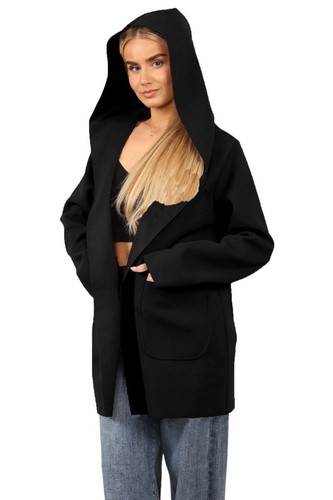 Womens Italian Long Sleeve Front Pockets Hooded Coat Ladies Open Front Casual - Picture 5 of 10