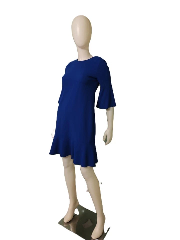 Vestido recto ELLEN TRACY azul mangas campana acampanado inferior-4 Foto 2 de 4