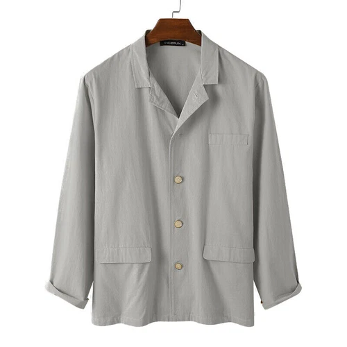 Men's Lightweight Linen Cotton Jacket Summer Leisure Blazer Coat Breathable Soft - Picture 11 of 18