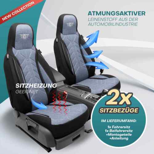 Fundas de asiento de autocaravana piloto adecuadas para Fiat Ducato Maxi (negro-azul) - Imagen 4 de 13