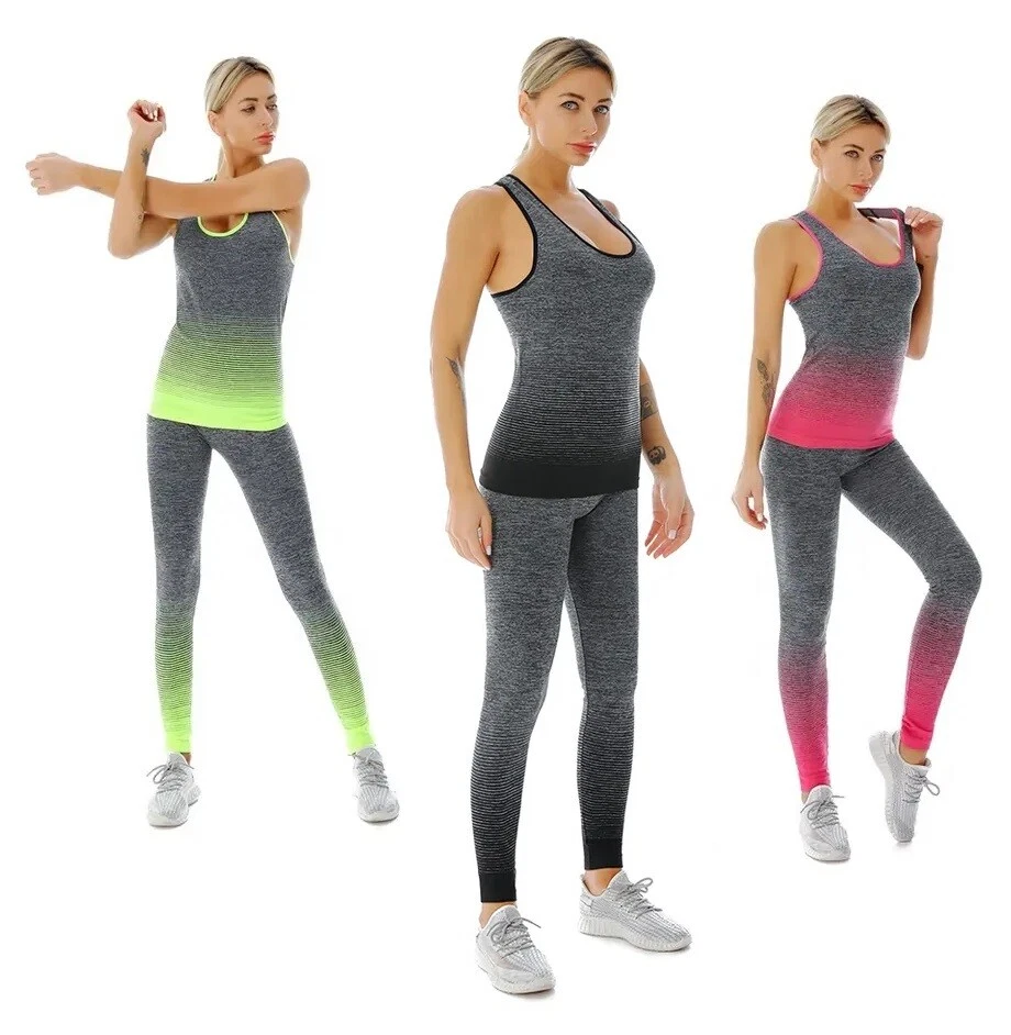 2pc Ladies Gym Wear Women Sports Fitness Yoga Suit Workout Vest Top  Leggings Set