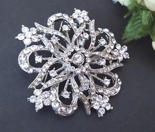 1pc Bridal Cake Round Flower Clear White Rhinestone Brooch Pin 2-1/4" 5.7cm B232