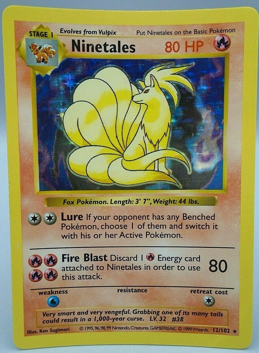 Ninetales Pokemon Card 12/102 HOLO SHADOWLESS Base Set 1999