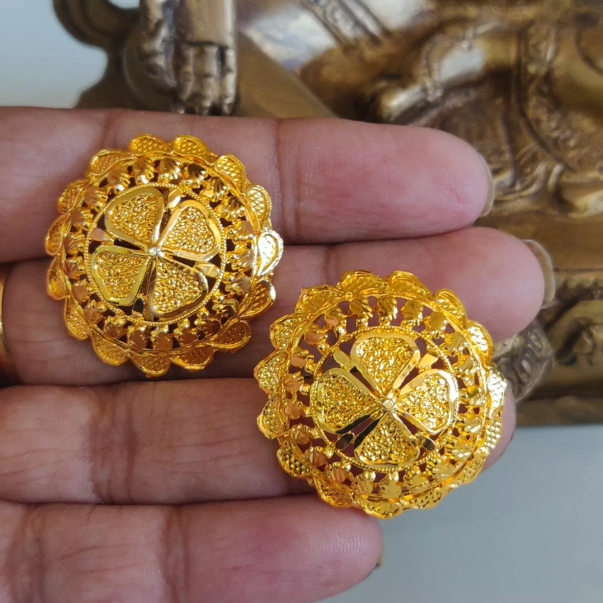 Buy 22k Yellow Gold Stud Earrings , Handmade Yellow Gold Earrings for  Women, Vintage Antique Design Indian Gold Earrings Jewelry, Gold Stud Gift  Online in India - Etsy