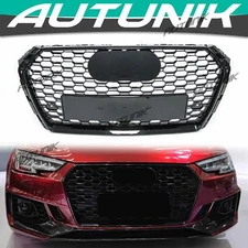 Glossy Black Front Bumper Grill Grille Honeycomb For Audi A4 B9 S4 2017-2019