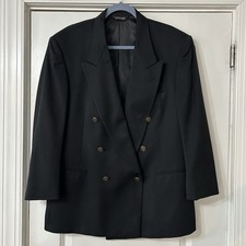 Vintage Pierre Cardin Double Breasted Blazer 42R Black Wool USA Made Old Money