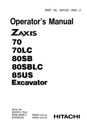 HITACHI ZAXIS 70 70LC 80SB 80SBLC 85US BAGGER BEDIENUNGSANLEITUNG NACHDRUCK 