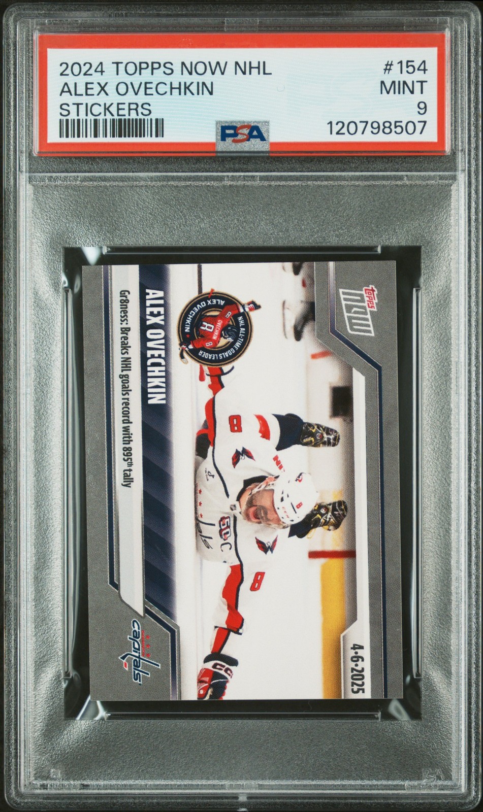 2024 TOPPS NOW NHL STICKERS #154 ALEX OVECHKIN PSA 9