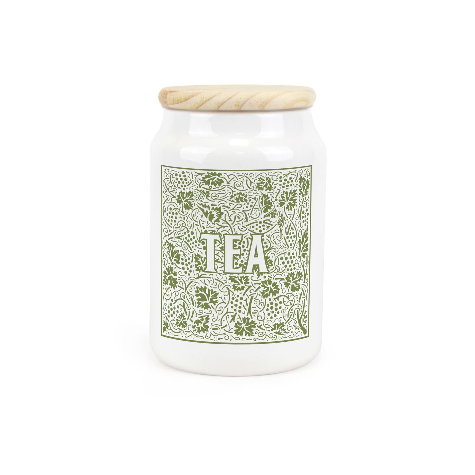 Green Oak Leaves & Berries Tea Canister - Ceramic Kitchen Storage Gift