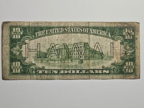 1934A $10 Federal Reserve Note Hawaii Emergency Overprint L50619162B - Picture 2 of 6