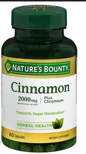 3 PACK Nature's Bounty Herbal Health Cinnamon + Chromium Capsules, 2000 mg 60 Ct